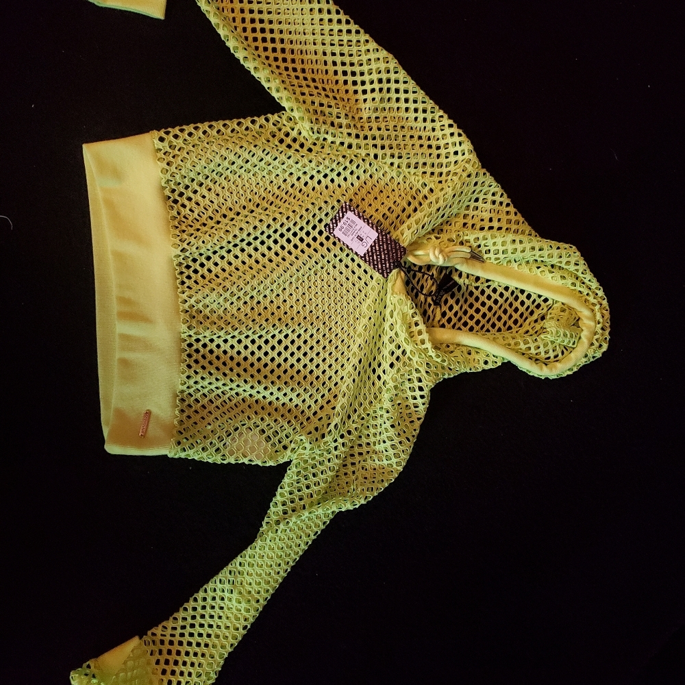 Neon yellow fish net hoodie